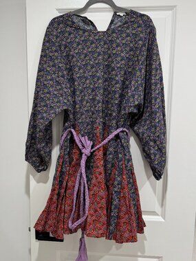 RHODE Long Sleeve Waist Tie Printed Mini Dress